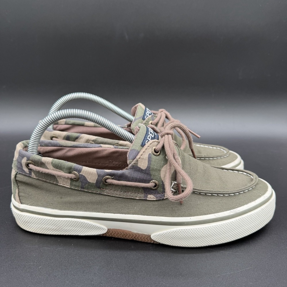 Sperry Halyard 2 Eye Camo Boat Shoes Mens Size 8.5‎ M Olive Green Canvas